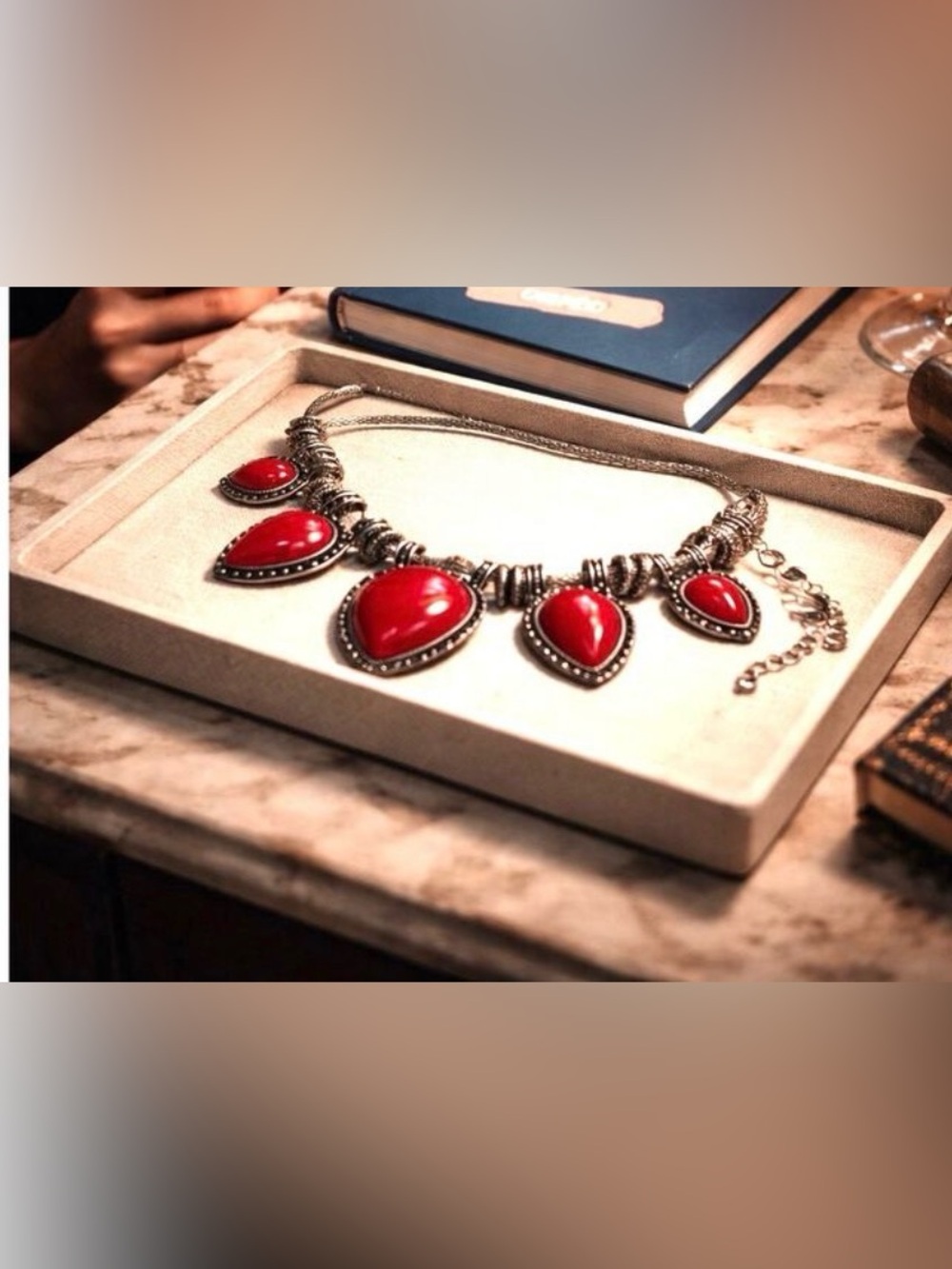 Whimsy Goth Red Statement Necklace, Gothic Bib, Snake Chain,Vampirecore Jewelry